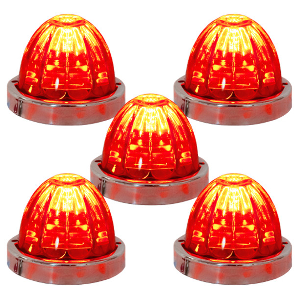 Legendary 3-1/2 Glass Watermelon Red-Red 3 Wire Dual Function Stainless Steel Bezel LED Light - 5 Pack