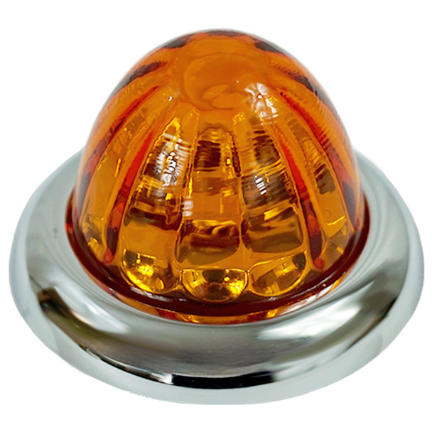Legendary 1-1/2 Inch Glass Watermelon Amber- Amber 3 Wire, Stud Mount W/ Chrome Bezel LED Light- 8 Pack