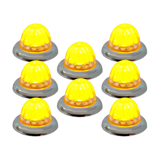 Legendary 1-1/2 Inch Glass Watermelon Amber- Clear 3 Wire, Stud Mount W/ Chrome Bezel LED Light- 8 Pack