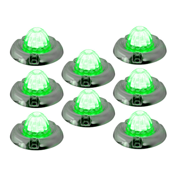 Legendary 1-1/2 Inch Glass Watermelon Green- Clear 3 Wire, 3-Hole Mount W/ Inset Chrome Bezel LED Light- 8 Pack