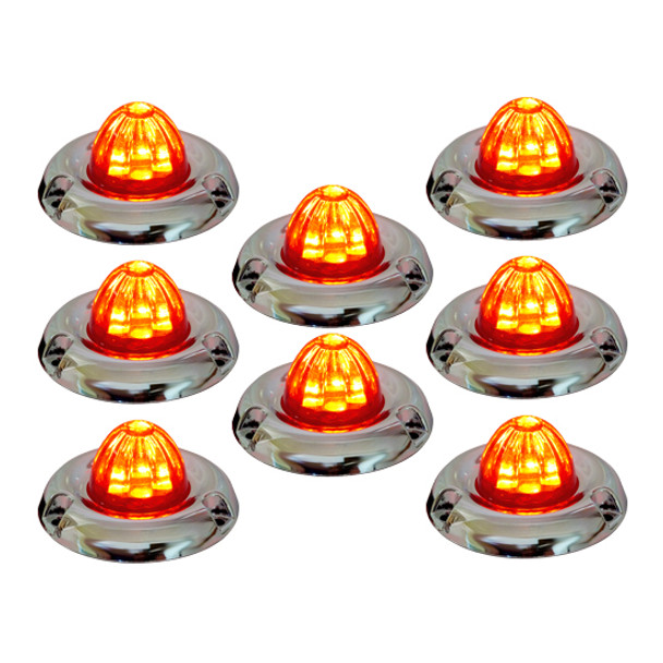 Legendary 1-1/2 Inch Glass Watermelon Red- Red 3 Wire, 3-Hole Mount W/ Inset Chrome Bezel LED Light- 8 Pack