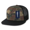 Cotton Flat Bill Trucker Cap - Black/Woodland Camouflage/Black