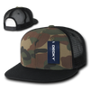 Cotton Flat Bill Trucker Cap - Black/Woodland Camouflage/Black