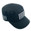 Military Style Flat Top Cadet Patrol Cap  - USA Flag Patch - Black