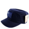 Military Style Flat Top Cadet Patrol Cap  - USA Flag Patch - Navy Blue