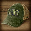 7.62 Design - Woodland Camo US Flag Cap - Cotton/Soft Mesh - Washed Olive Green