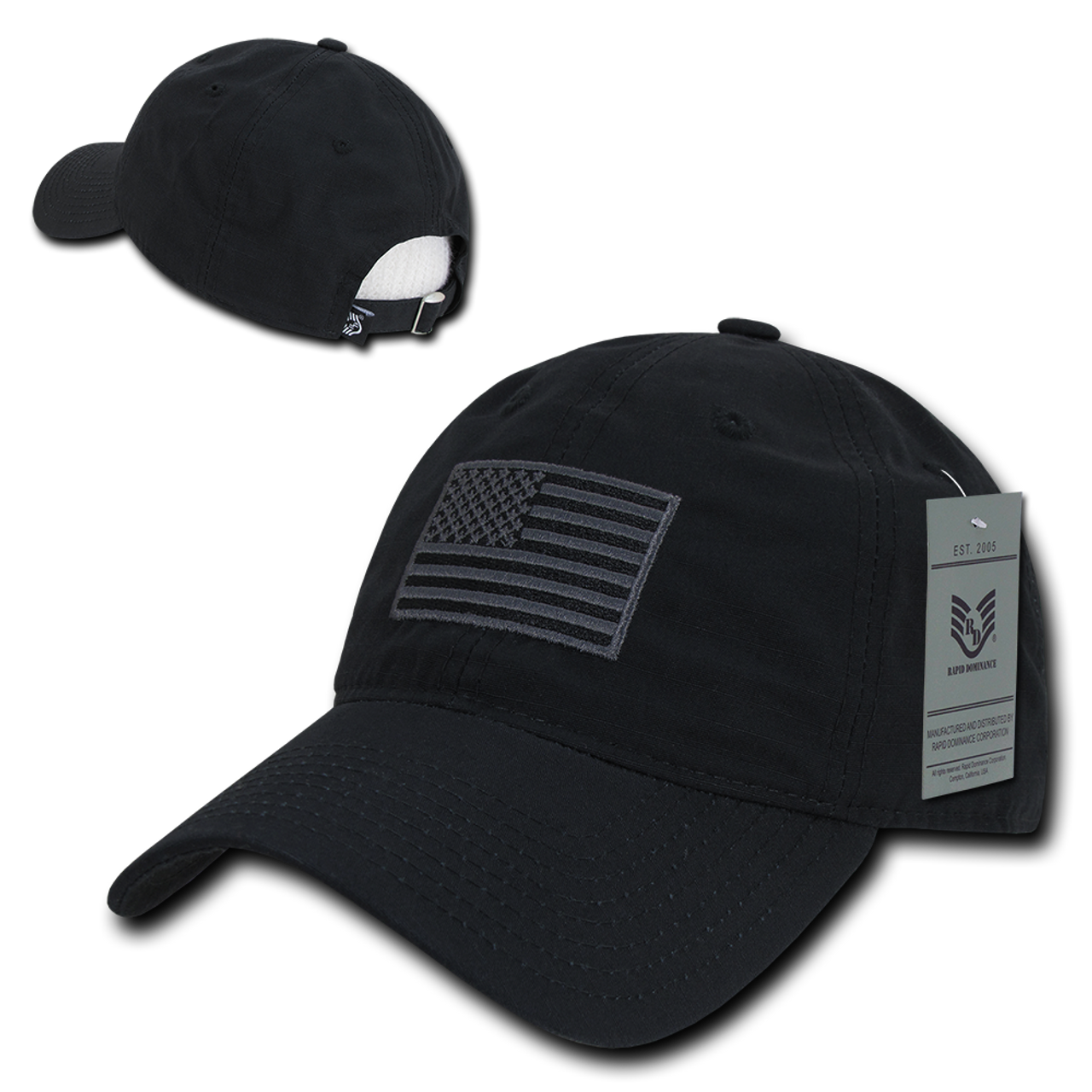 S73 - USA Flag Cap - Relaxed Ripstop - Cotton - Black 