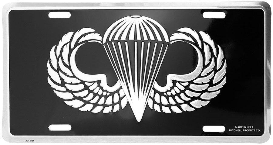LA08 - Airborne Jump Wings License Plate - Made in USA - Black