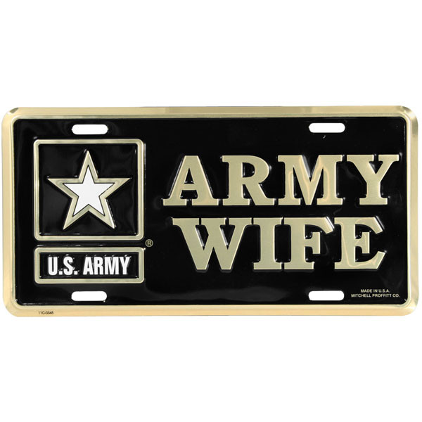 LA66 - Army Wife License Plate - Made in USA - Black/Gold - U.S.
