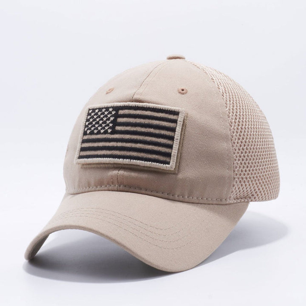 国内外の人気集結！ USA Khaki - Mesh Air Jersey Soft - Cap Patch Flag 帽子