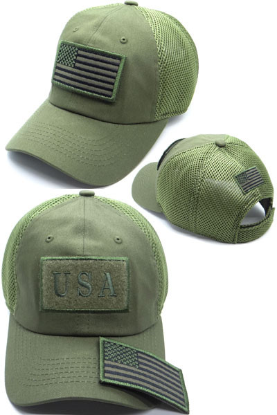 USA Flag Patch Cap Subdued - Soft Jersey Air Mesh - Olive