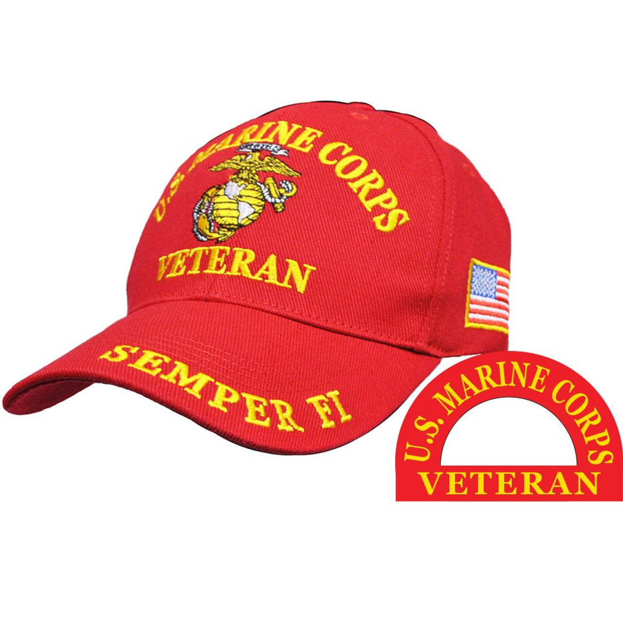 ☆HUMAN N CAT☆ Pound Red Yellow Wappen Flat Brim Cap Navy F CP00313 - U.S. Marine Corps Veteran Cap - Semper Fi - Red