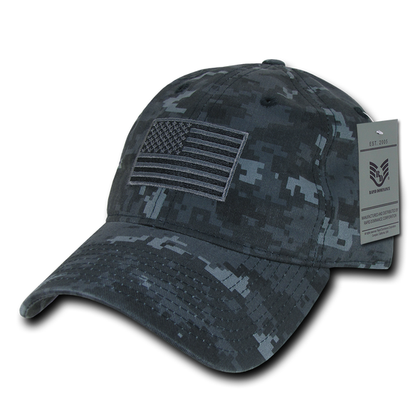 A03 - Tactical Operator Cap Tonal US Flag Navy Blue Digital Camouflage Relaxed