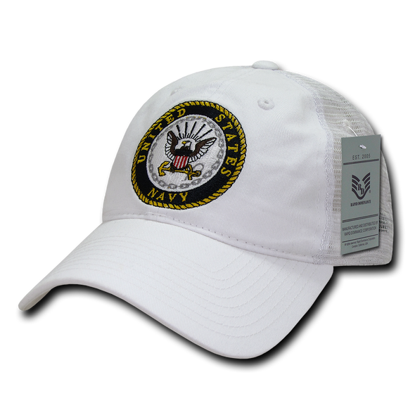 S79 - U.S. Navy Caps - Direct Embroidered - Relaxed Cotton - Trucker Mesh - White