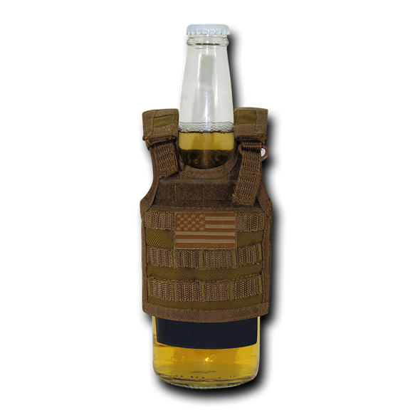 T99 - Tactical Mini Vest  Bottle Koozie - USA Flag - Coyote