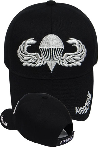 Airborne Cap - Silver Parachute Jump Wings - Black