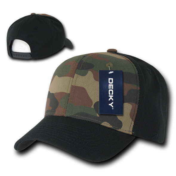 Camo Curved Bill Baseball Cap - Black/Woodland Camouflage/Black