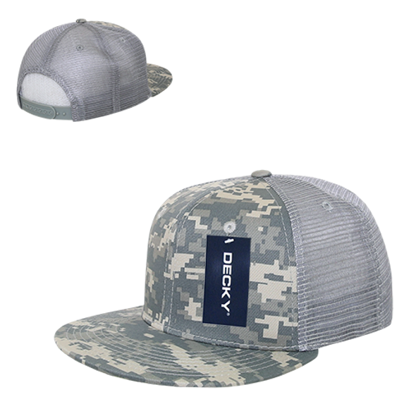 Camo Flat Bill Trucker Cap - ACU/ACU/Grey