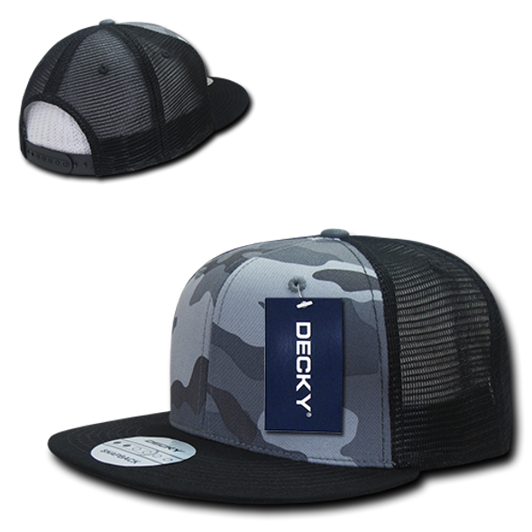 Cotton Flat Bill Trucker Cap - Black/Urban Camouflage/Black