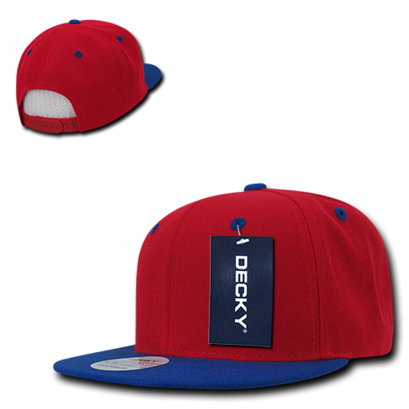 Two-Tone Flat Bill Snapback Cap - Red/Royal