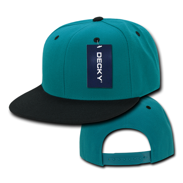 Two-Tone Flat Bill Snapback Cap - Teal/Black
