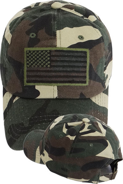 USA Flag Subdued Patch Cap Cotton - Woodland Camo