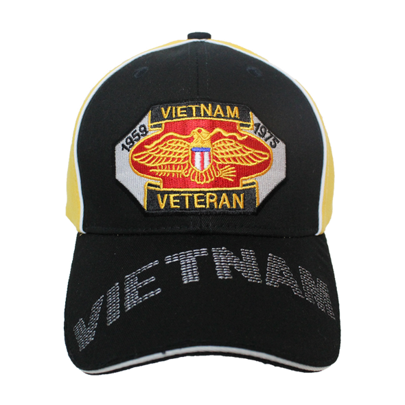 34974 - Piped Embroidered Vietnam Veteran Cap Sandwich Bill - Black/Gold