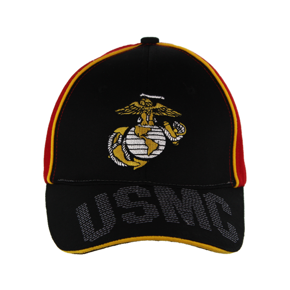 34950 - Piped Embroidered U.S. Marines Cap Sandwich Bill - Black/Red