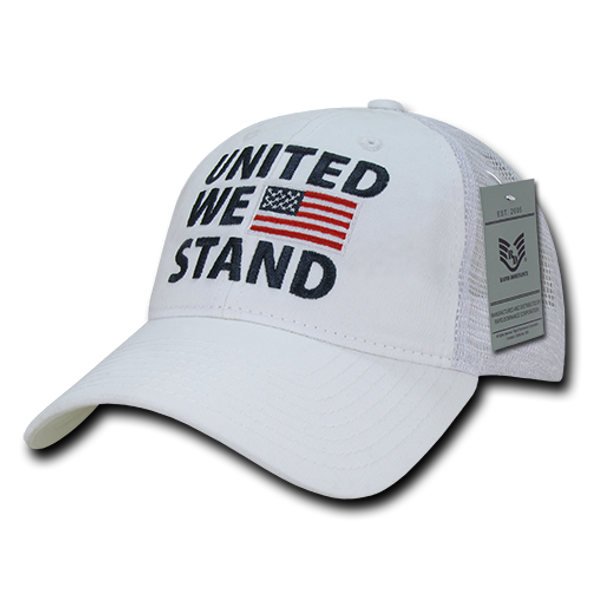 A05 - United We Stand USA Flag Cap - Relaxed Cotton & Trucker Mesh - White