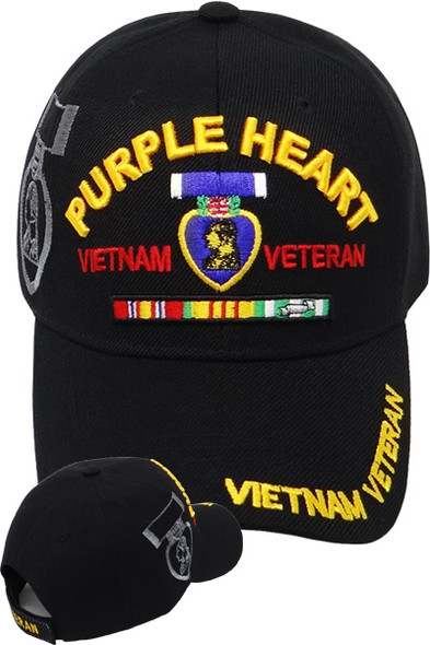 Vietnam Veteran Purple Heart Shadow Cap - Black
