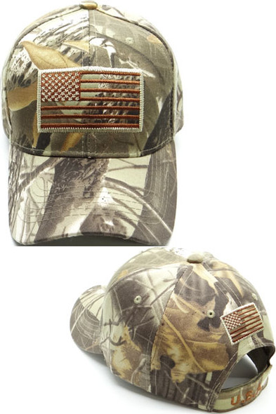 USA Flag Cap Front and Back - Hunting Camo