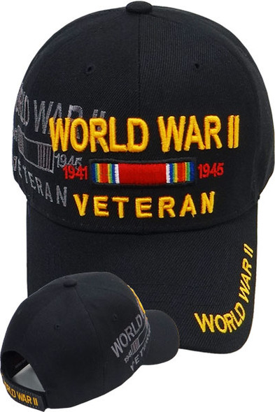 World War II Veteran Cap - Victory Ribbon Shadow - Black