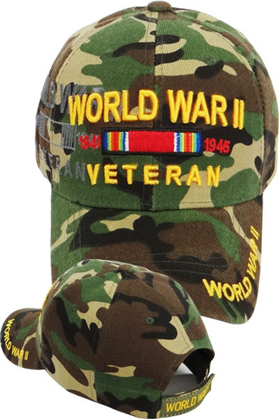 World War II Veteran Cap - Victory Ribbon Shadow - Woodland Camo