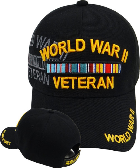 World War II Veteran Cap - Ribbons Shadow - Black