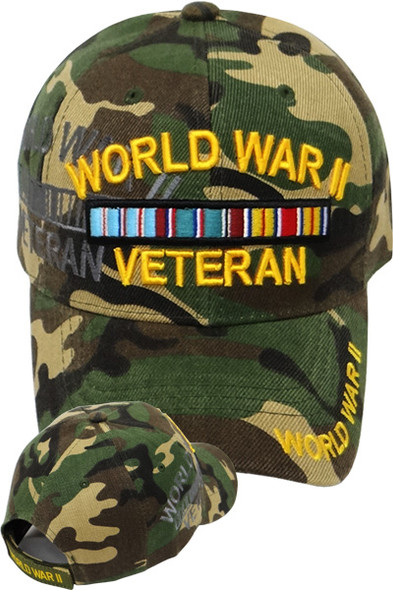 World War II Veteran Cap - Ribbons Shadow - Woodland Camo