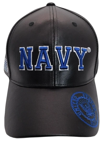 U.S. Navy Cap - Faux Leather - Black