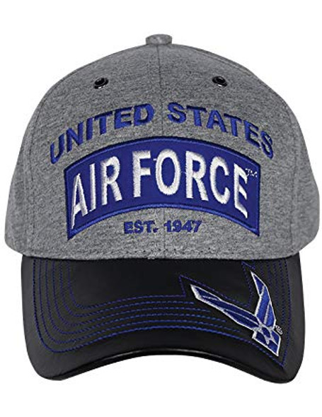 U.S. Air Force Cap - Jersey Knit Cotton/Faux Leather Bill - Grey/Black