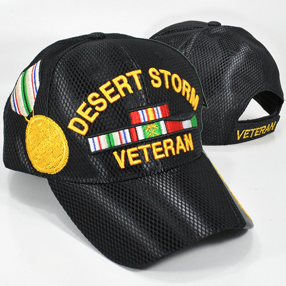 Desert Storm Veteran Cap with Medal and Ribbons - Mesh - Black