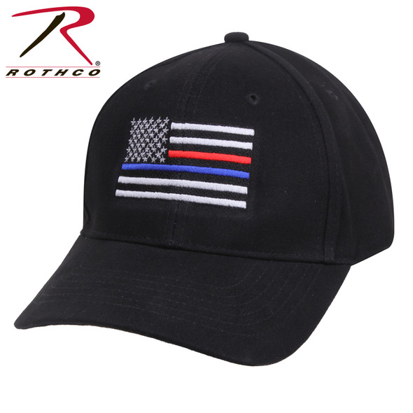 Rothco Thin Blue Line & Thin Red Line Flag Cap Low Profile Cotton (Item #8754) - Black