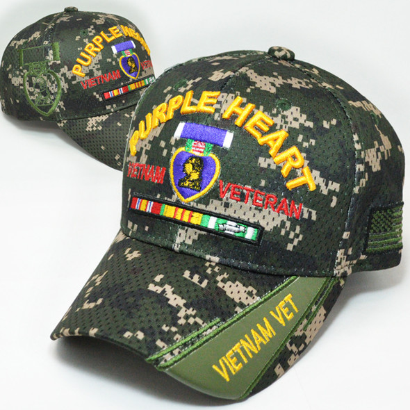 Vietnam Veteran Purple Heart Cap Mesh Shadow - Digital Woodland Camo