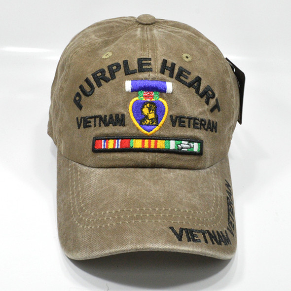 Purple Heart Vietnam Veteran Cap  - Cotton Washed Khaki
