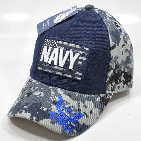U.S. Navy Cap - US Flag -  Blue Digital Camo