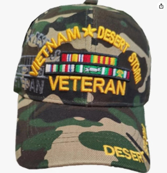 Vietnam Desert Storm Veteran Cap with Ribbons - Woodland Camo