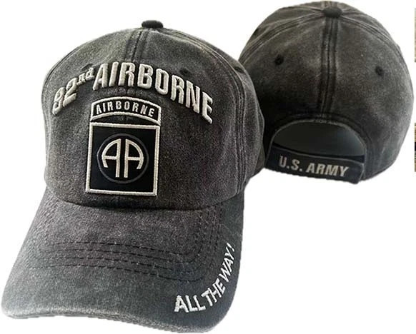 82nd Airborne Division Cap Subdued Insignia - Cotton Washed Black