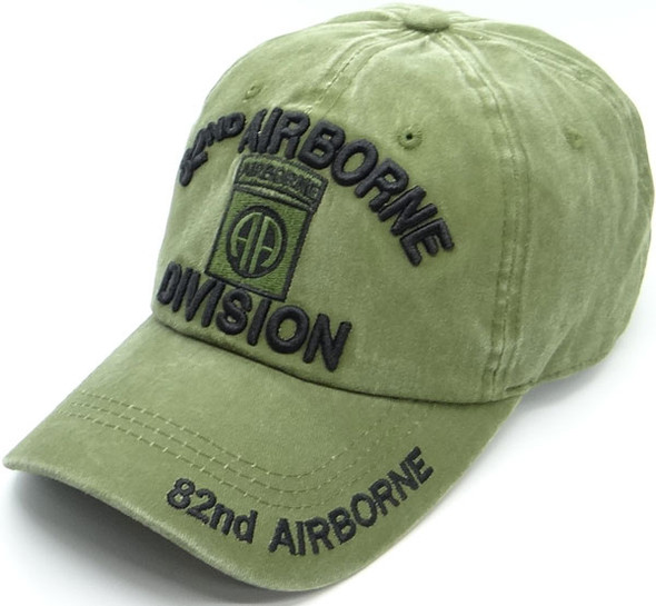 82nd Airborne Division Cap Subdued Insignia - Cotton Washed OD Green