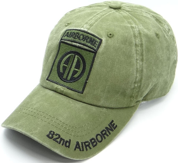 82nd Airborne Cap Subdued Insignia - Cotton Washed OD Green