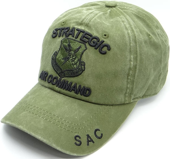 Strategic Air Command Cap Subdued Insignia - Cotton Washed OD Green