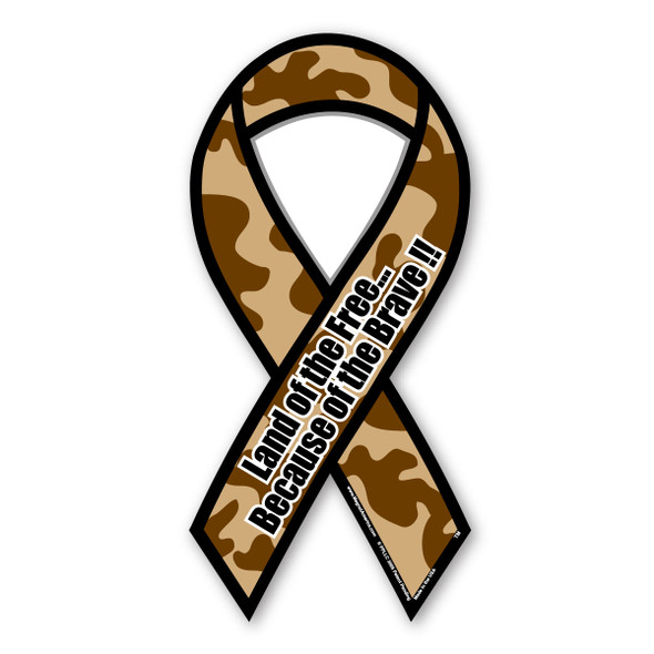 Land of The Free Because of The Brave (Brown Camo) Ribbon Magnet
