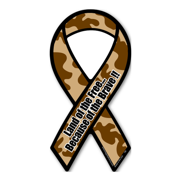 Land of The Free Because of The Brave (Brown Camo) Mini Ribbon Magnet