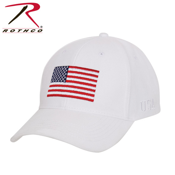 Rothco 4604 USA Flag Cap Low Profile Cotton White